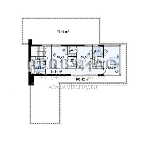 Просторный двухэтажный дом с террасами и четырехскатной крышей S3-340 (z556)
