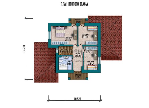 Проект дома с мансардой, навесом для автомобиля, совмещенной зоной кухни и гостиной с выходом на просторную террасу S2-163 (154-163-1МГ)