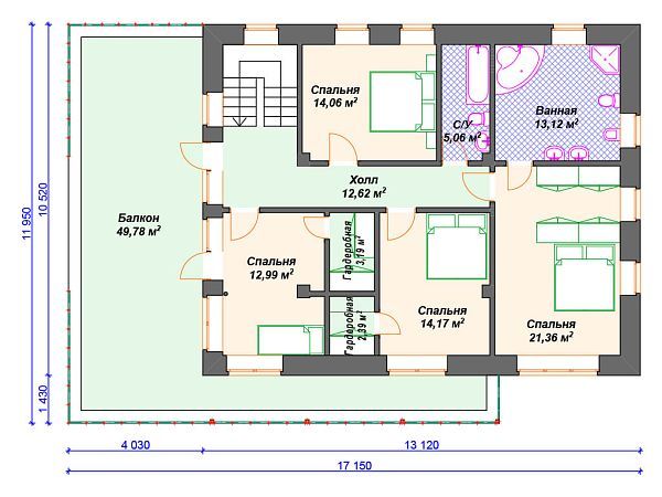 Проект каменного дома с террасой S4-350 (К-181)