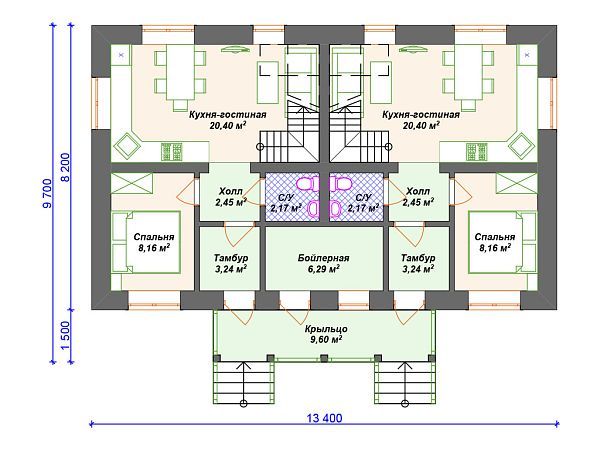 Проект каменного дома с 3 спальнями S4-86 (К-239)
