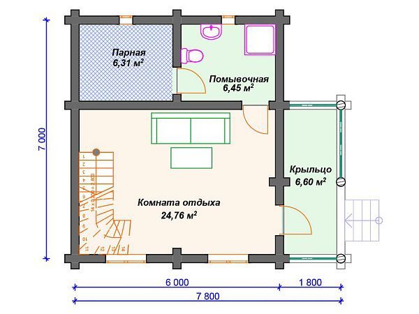 Проект деревянной бани SB4-78 (Б-057)