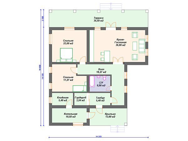 Проект одноэтажного дома S4-176 (К-228)