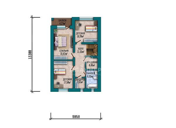 Проект двухэтажного дома с пристроенным гаражом на 1 автомобиль S2-222 (413-222-2Г)