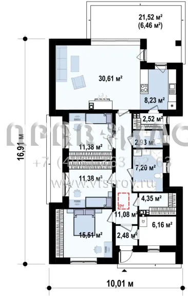 Проект четырехкомнатного одноэтажного дома с удобной внутренней планировкой S3-113-1 (Z354)