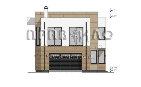 Проект коттеджа в стиле хайтек с гаражом на две машины  S-269