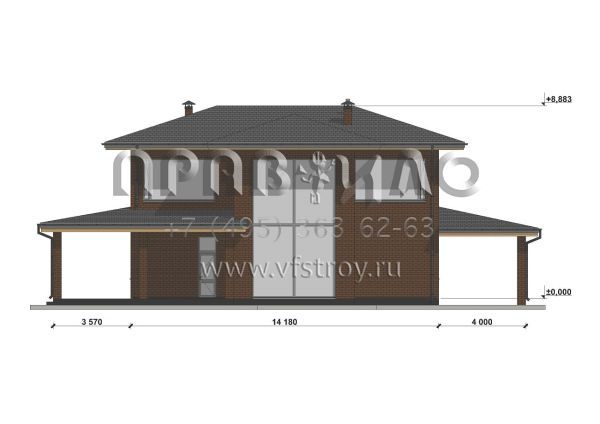 Проект двухэтажного дома с облицовкой кирпичом в стиле Райт S-201