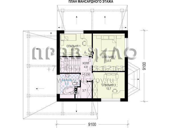 Проект дома с шатровой крышей, террасой и навесом для двух автомобилей S7-145 (3-27 e2)