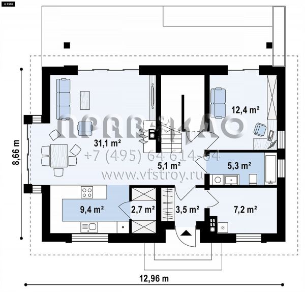 Проект одноэтажного мансардного дома классической архитектуры s3-156-6 (Z95 A)
