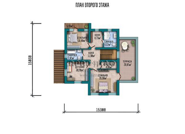 Проект двухэтажного дома с верандой в современном стиле S2-271 (093-271-2)