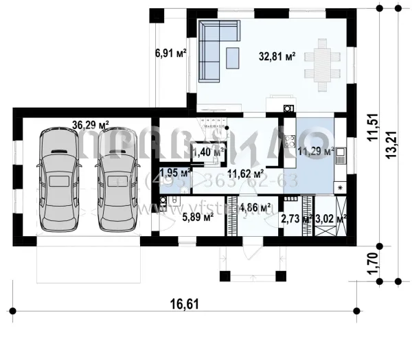 Проект двухэтажного дома с гаражом на две машины и балконом-террасой на втором уровне s3-190-3 (Zx136)