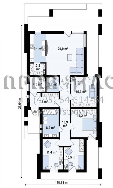 Проект просторного одноэтажного дома в стиле хайтек S3-133-5 (Zx69)