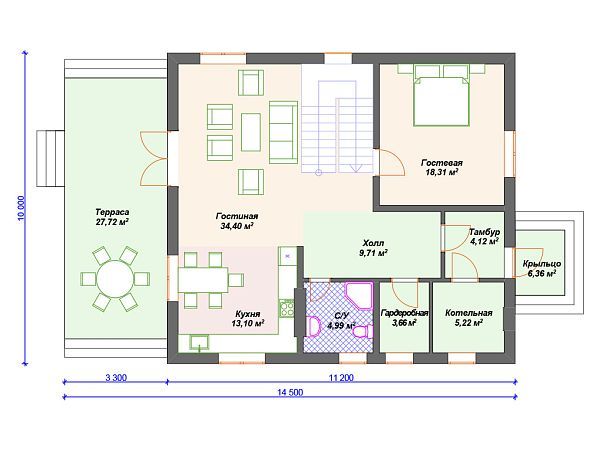 Проект каменного дома с 3 спальнями S4-199 (К-146)