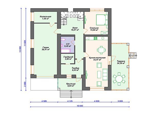 Проект дома с 4 спальнями и гаражом S4-246 (К-364)