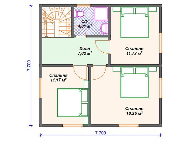 Проект деревянного дома с 3 спальнями S4-118 (ДС-050)