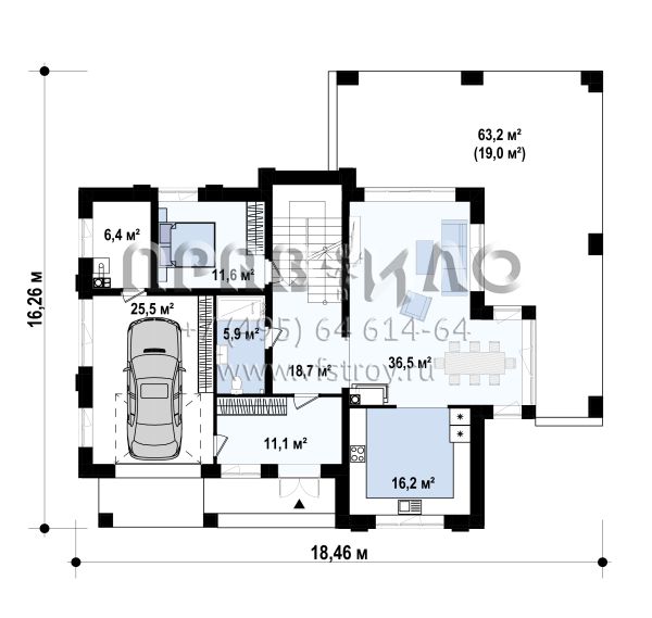 Проект варианта двухэтажного дома Zz15 с облицовкой кирпичом в стиле Райт S3-271 (Zz15 k)