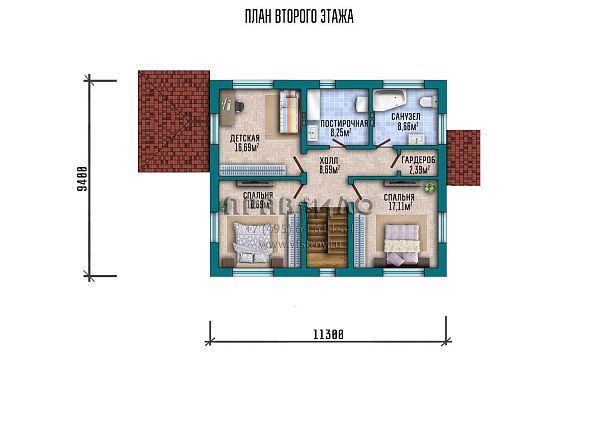 Проект двухэтажного коттеджа с комбинированной отделкой S2-164 (081-164-2)