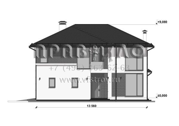 Проект загородного дома с террасой и гаражом на 2 машины S-292
