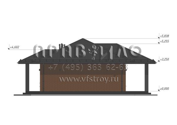 Проект одноэтажного дома c облицовкой кирпичом S-106