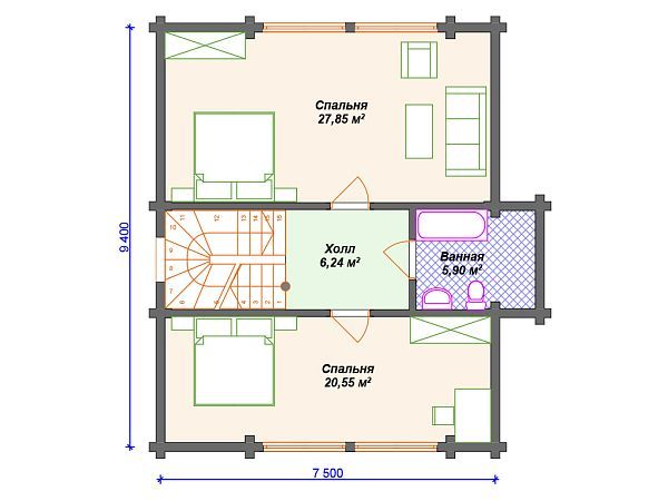 Проект деревянного дома с 3 спальнями S4-142 (ДС-136)