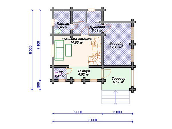 Проект деревянной бани SB4-83 (Б-079)