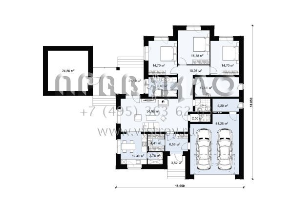 Проект одноэтажного дома с гаражом и отдельно стоящей баней S-257