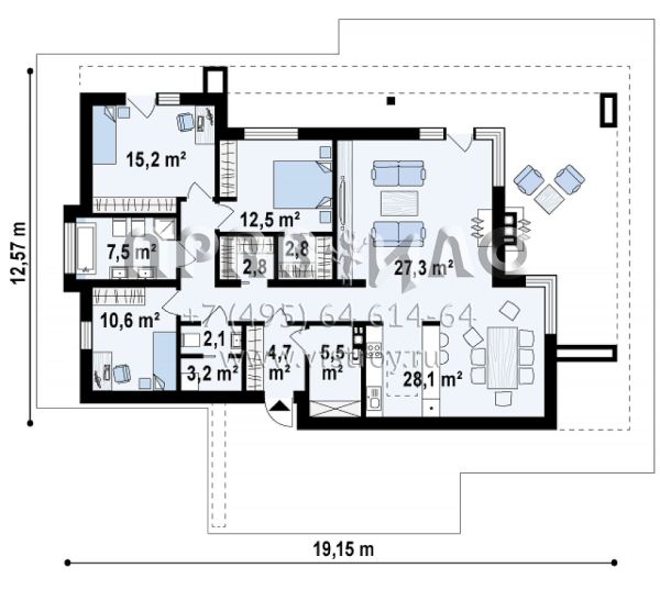 Проект одноэтажного загородного дома в стиле хайтек s3-133-4 (Zx65 +)