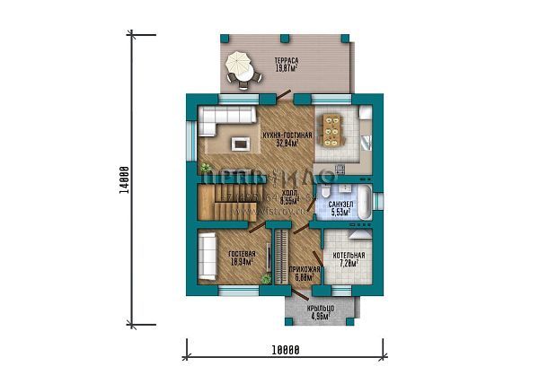Проект квадратного двухэтажного дома с вальмовой кровлей S2-151 (306-151-2)