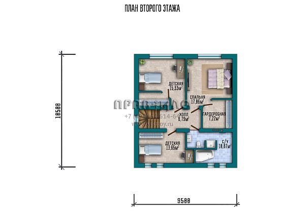Проект двухэтажного дома с двускатной крышей и пристроенным сбоку гаражом S2-220 (188-220-2Г)