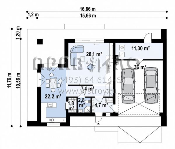 Проект дома в стиле хай-тек с большой террасой и гаражом на два автомобиля S3-177-5 (Zx172)