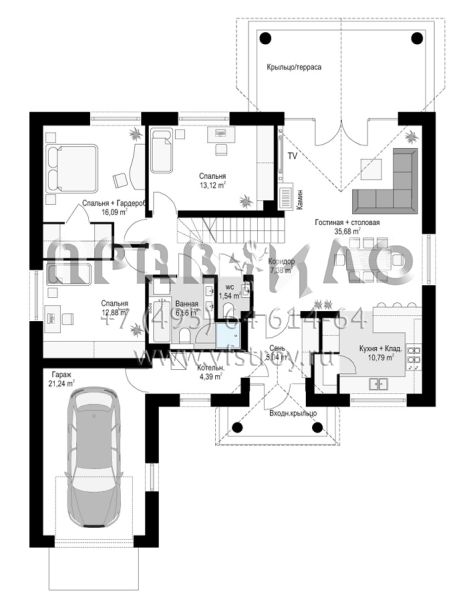 Проект красивого одноэтажного дома со свободной мансардой S8-199-4 (Дом на Парковой 3)