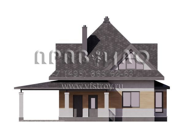 Проект дома с шатровой крышей, террасой и навесом для двух автомобилей S7-145 (3-27 e2)