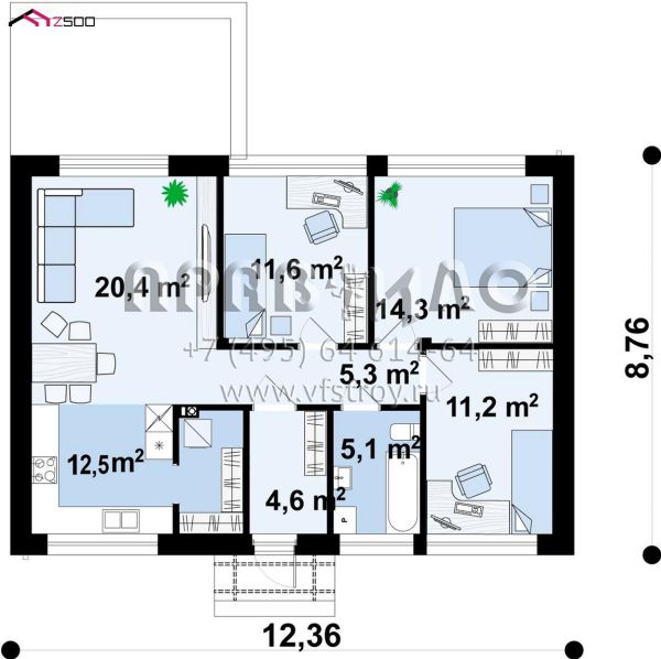 Проект стильного одноэтажного дома с уютной гостиной и тремя спальнями S3-85-1 (z514)