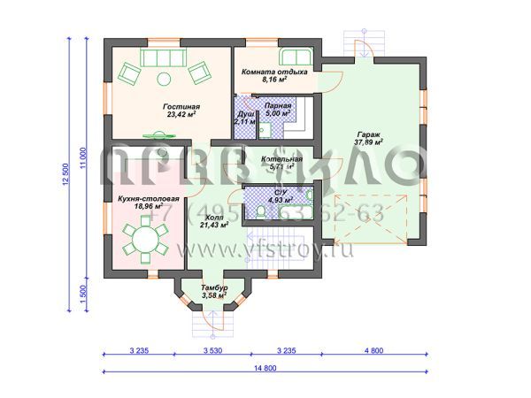 Проект дома с мансардой, 3 спальнями и гаражом S4-215 (К-058)