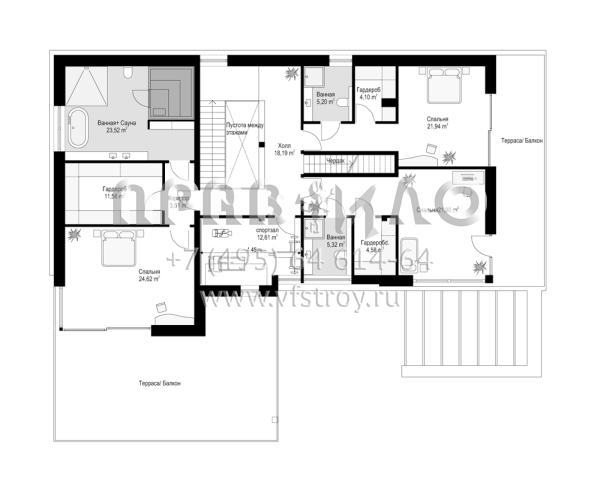 Проект современного двухэтажного дома с большими террасами и гаражом на два автомобиля S8-465 (Вилла Флорида 4)