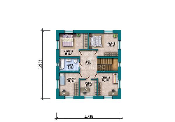 Проект с фасадом из чёрного кирпича и верандой S2-213 (544-213-2)