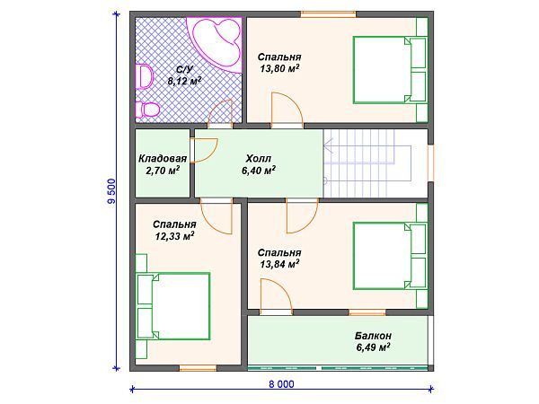 Проект деревянного дома с террасой S4-139 (ДС-086)