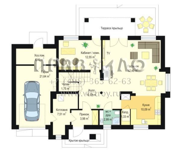 Проект загородного коттеджа с пристроенным гаражом  S8-228-1 (Габрик)