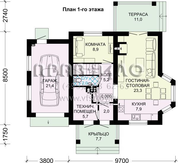 Проект небольшого дома из газобетона с шатровой крышей S7-132 (3-13b.1)