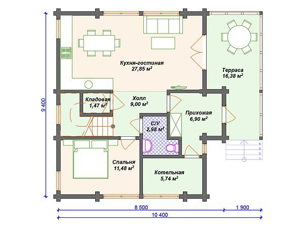 Проект деревянного дома с 3 спальнями S4-142 (ДС-136)