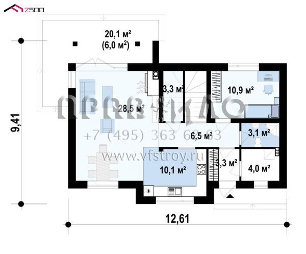 Проект компактного пятикомнатного дома с мансардой S3-139-5 (Z79 el)