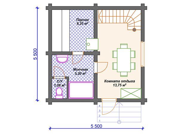 Проект деревянной бани SB4-51 (Б-062)