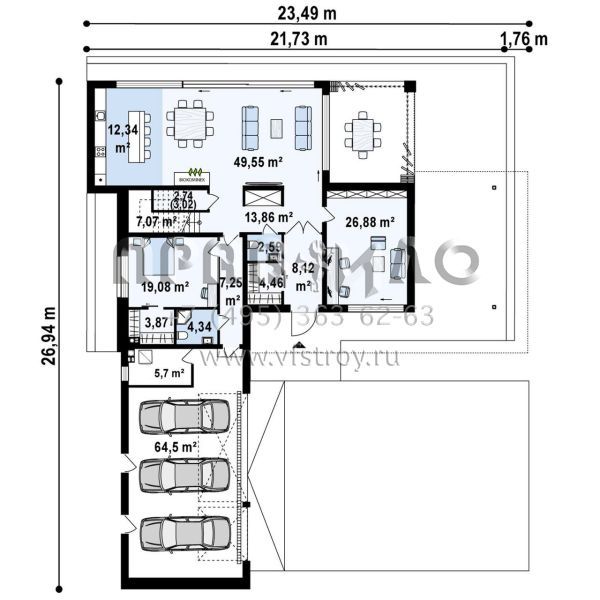 Просторный двухэтажный дом с террасами и четырехскатной крышей S3-340 (z556)