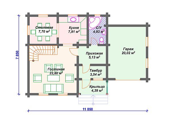 Проект деревянного дома с гаражом и 3 спальнями S4-126 (ДС-013)
