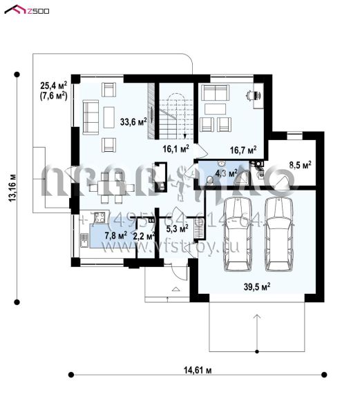 Проект современного двухэтажного дома с гостиной, четырьмя спальнями, гаражом и с большим балконом-террасой на втором уровне S3-227-3 (zx10 v2)