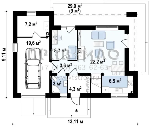 Проект частного дома с двускатной крышей для небольшого участка S3-169-2 (Z222)