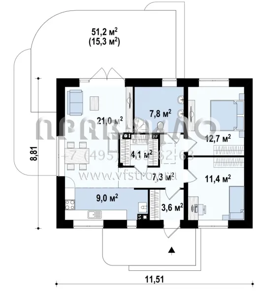 Проект частного экономичного дома с двускатной крышей S3-78 (Z252)