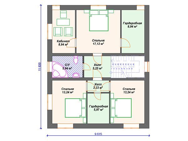Проект каменного дома с 3 спальнями S4-221 (К-136)