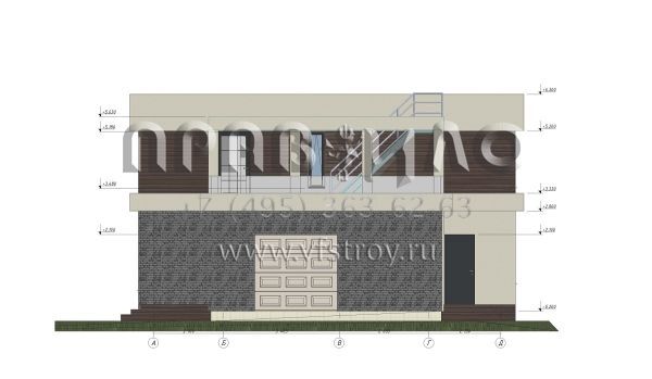 Проект загородного дома с плоской кровлей в стиле хай-тек S-228
