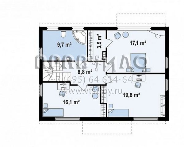 Проект солидного современного двухэтажного дома с четырьмя спальнями S3-154-6 (Zx11 v3)