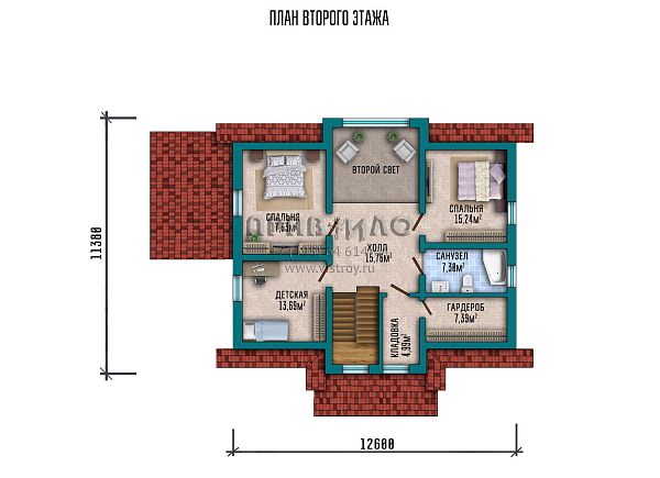 Проект дома с мансардой, большой террасой и совмещенной зоной кухни и гостиной S2-211 (086-211-1М)